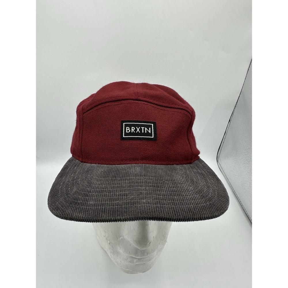 Brixton BRXTN 5 Panel Hat Burgundy Gray Corduroy Brim Strapback